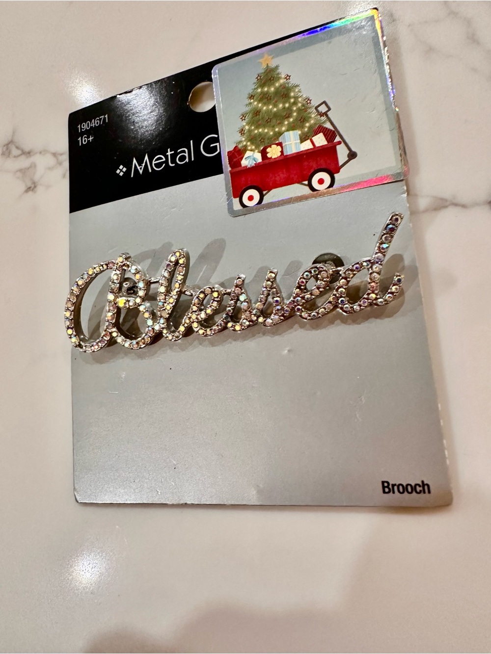 'Blessed' Crystal Script Brooch